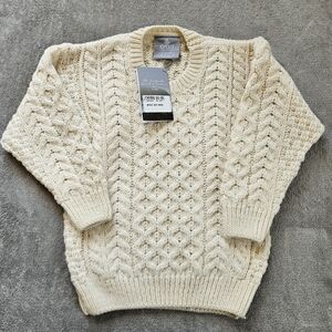 Aran Crafts Wool Kids Sweater M Fisherman Cable Knit Super Soft Merino Ireland